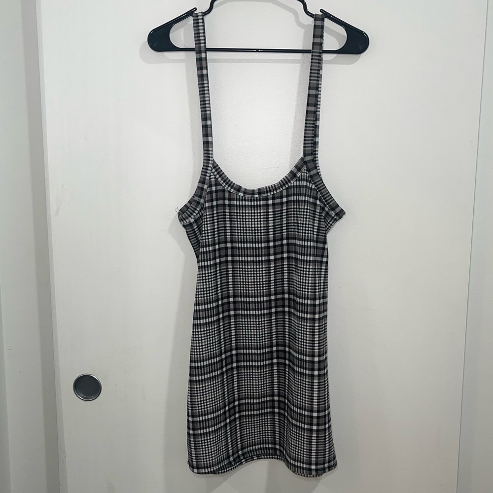 Black and White Plaid Mini Dress with spaghetti straps